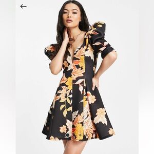 ASOS design seamed mini skater dress in black floral